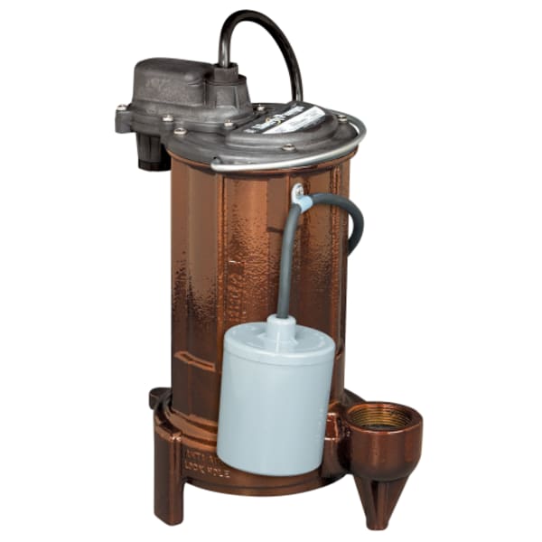 1/2 hp, Submersible Effluent Sump Pump, Cast iron, wide-angle float switch, 208-230V, 25' piggy-back plug