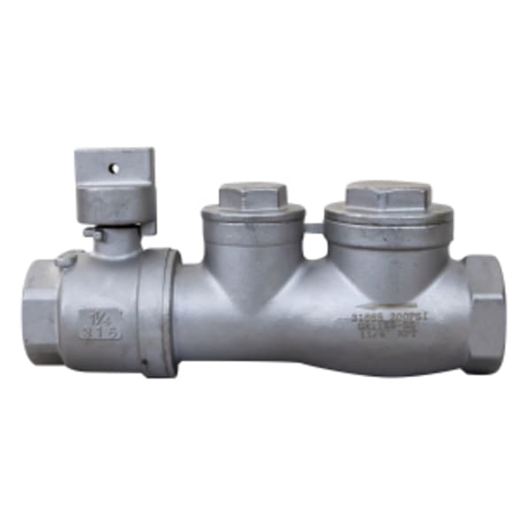 Curb stop/Swing check valve assembly, 316 Stainless steel, 1-1/4" FNPT