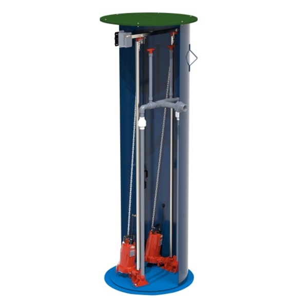 2 hp, 2-Stage Duplex Grinder Package, 1PH, 440-480V, 2" Discharge with 60" x 120" basin and AE-Series alarm