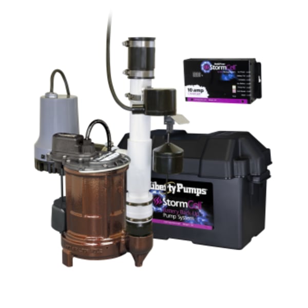 1/3 HP Battery back-up Pump combo, models 257 & 441 assembled, 115V, 12V StormCell® 10A charger