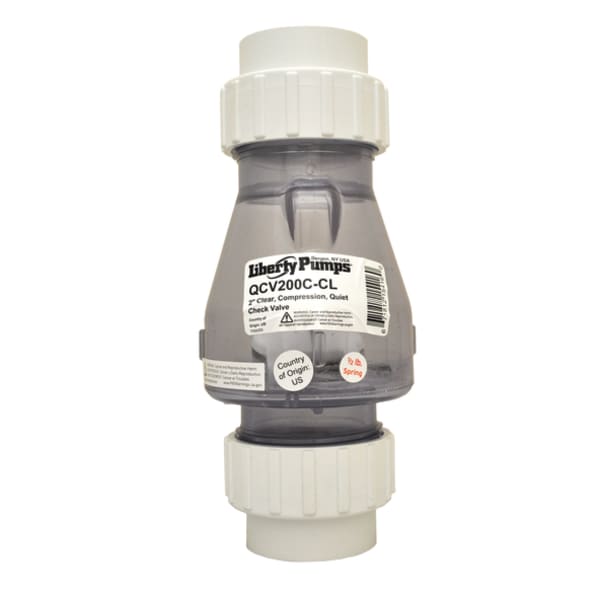 Check valve, 2" Quiet, clear body, compression