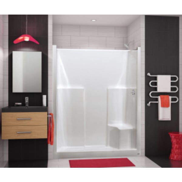 SS3660 R/L AcrylX Alcove Center Drain One-Piece Shower in White, Right seat