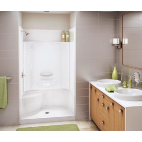 KDS 3448 AcrylX Alcove Center Drain Four-Piece Shower in White, Left seat