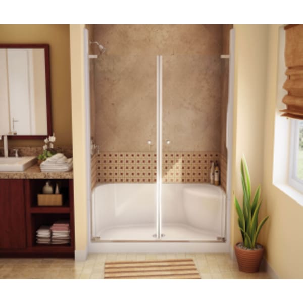 SPS 3448 AcrylX Alcove Shower Base with Center Drain in White, Left seat