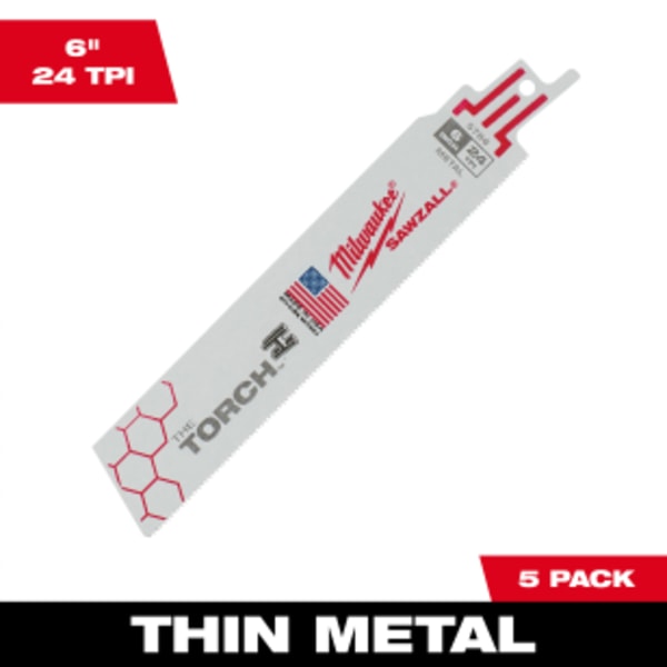 6" 24 TPI TORCH™ SAWZALL® Blade for Thin Metal (5 Pack)