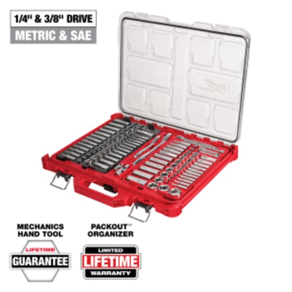 106 Piece 1/4" and 3/8" Metric & SAE Ratchet and Socket Set with PACKOUT™ Low-Profile Organizer