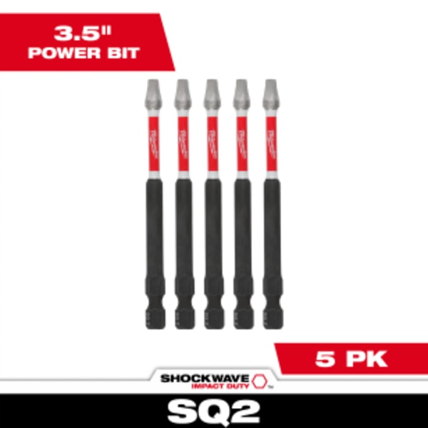 SHOCKWAVE™ 3-1/2" Impact Square Recss #2 Power Bit (5 Pack)
