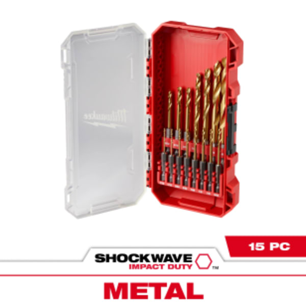 15 Piece SHOCKWAVE™ Impact Duty RED HELIX™ Titanium Drill Bit Set