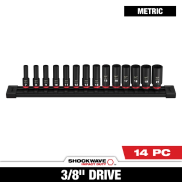 14 Piece SHOCKWAVE™ Impact Duty 3/8" Drive Metric Deep 6 Point Socket Set