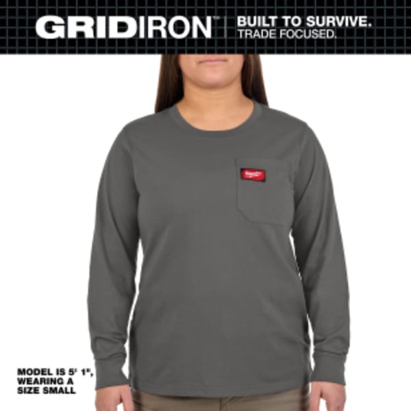 Women's GRIDIRON™ Pocket T-Shirt - Long Sleeve Gray L