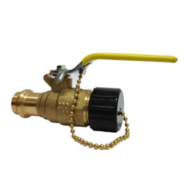 1/2" - Press x Hose - Brass, Full Port - Ball Valve - 200 PSI, RPTFE Seat, Stainless Steel Ball -