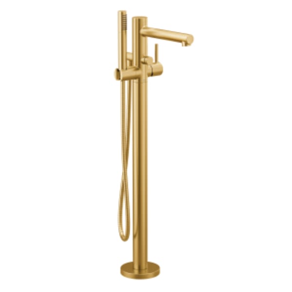 Moen Align Brushed gold one-handle tub filler includes hand shower
