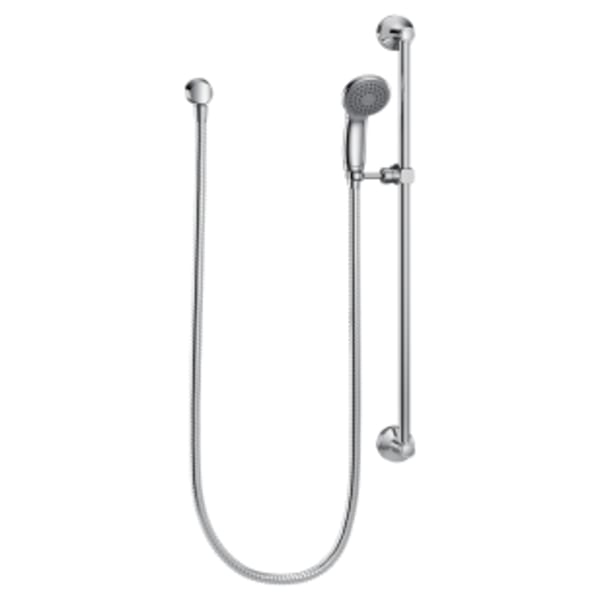 Moen Commercial Handheld Shower With 69-Inch Swivel Hose, Drop Ell, And 30-In. Slide Bar, Chrome, 2.5 Gpm