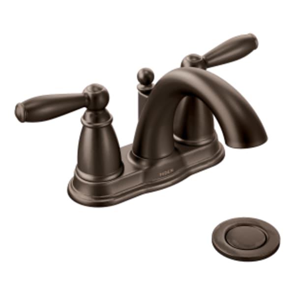 Moen Brantford 4 in. Centerset 2-Handle Low-Arc Bathroom Faucet in Oil Rubbed Bronze with Metal Drain Assembly