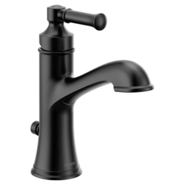 Moen Dartmoor Single Hole Single-Handle Bathroom Faucet with Drain Kit Included in Matte Black