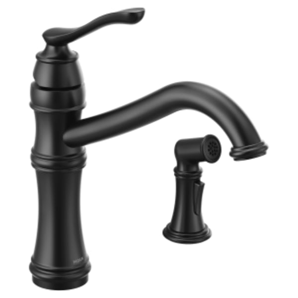 Moen Belfield Single-Handle Standard Kitchen Faucet with Side Sprayer in Matte Black