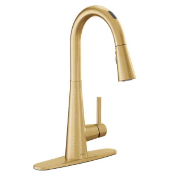 Moen Sleek Single-Handle Smart Touchless Pull Down Sprayer Kitchen Faucet with Voice Control and Power Clean in Brushed Gold