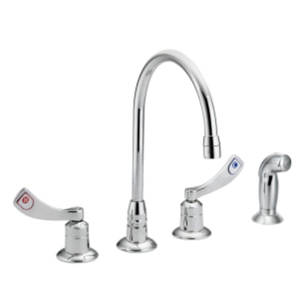 Moen M-DURA Commercial 2-Handle 8 in. Widespread Kitchen Faucet with Sprayer and Wristblade Handles in Chrome