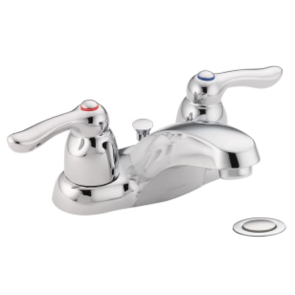 Moen M-BITION 4 in. Centerset 2-Handle Vandal-Resistant Bathroom Faucet with Waste and Metal Drain, 1.5 GPM, Lever Handles in Chrome