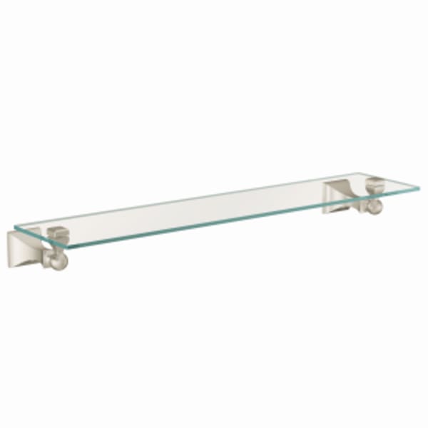 Moen Retreat 5-9/10 in. L x 2-16/25 in. H x 22 in. W Wall-Mount Clear Glass Shelf in Brushed Nickel