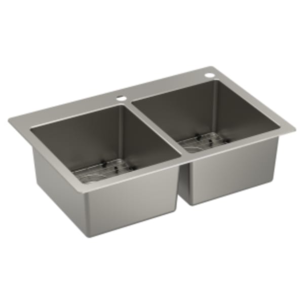 Moen Prep 33"x22" stainless steel 18 gauge double bowl dual mount sink