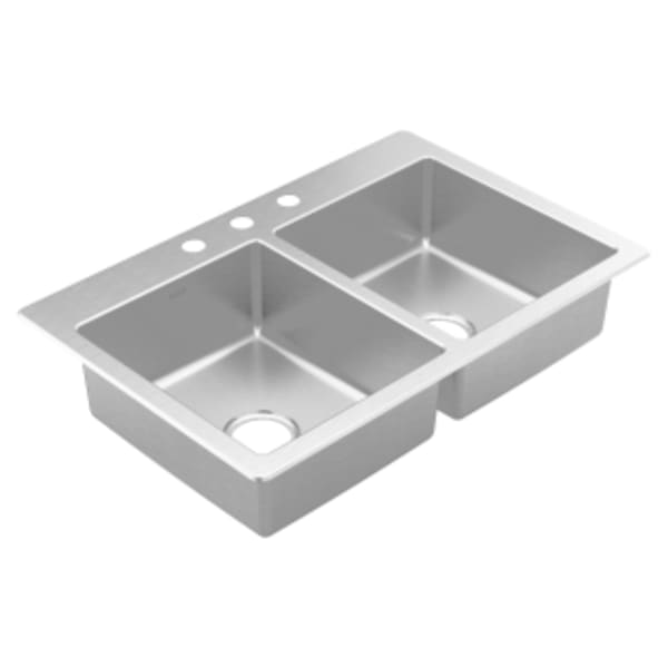 Moen Prep 33"x22" stainless steel 20 gauge double bowl drop in sink