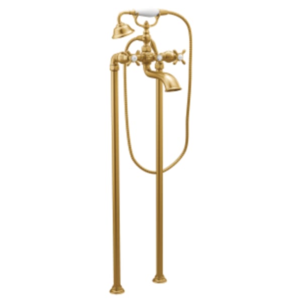 Moen Weymouth Brushed gold two-handle tub filler includes hand shower