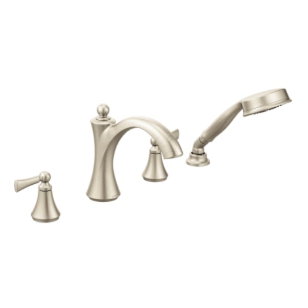 Moen Wynford 2-Handle Deck-Mount Roman Tub Faucet with Handshower in Brushed Nickel (Valve Sold Separately)