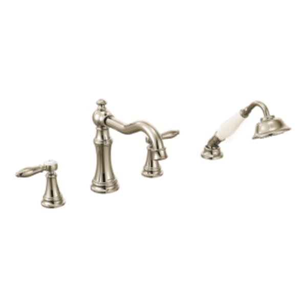 Moen Weymouth 2-Handle Diverter Non-Deckplate Roman Tub Faucet Trim Kit with Hand Shower in Nickel (Valve Sold Separately)