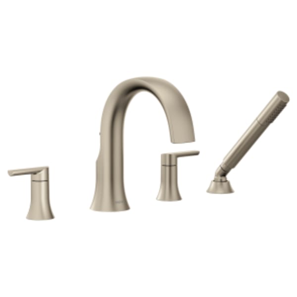 Moen Doux 2-Handle Deck Mount Roman Tub Faucet Trim Kit with Hand shower in Brushed Nickel (Valve Sold Separately)