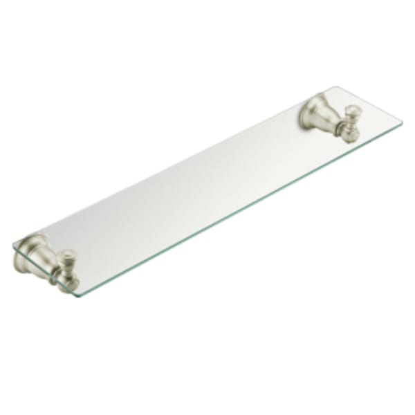 Moen Kingsley 5-1/4 in. L x 2-9/10 in. H x 22-3/4 in. W Wall-Mount Clear Glass Shelf in Brushed Nickel