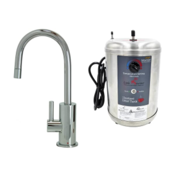 Hot Water Faucet with Contemporary Round Body & Handle & Little Little Gourmet® Premium Hot Water Tank - Brushed Stainless