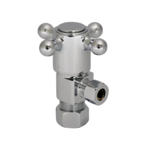 Brass Cross Handle with 1/4 Turn Ceramic Disc Cartridge Valve - Lead Free - Angle (1/2" Compression) - Pewter