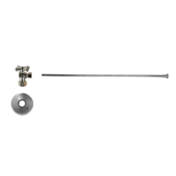 Toilet Supply Kit - Brass Cross Handle with 1/4 Turn Ball Valve (MT621-NL) - Angle, Flat Head Riser - Polished Copper