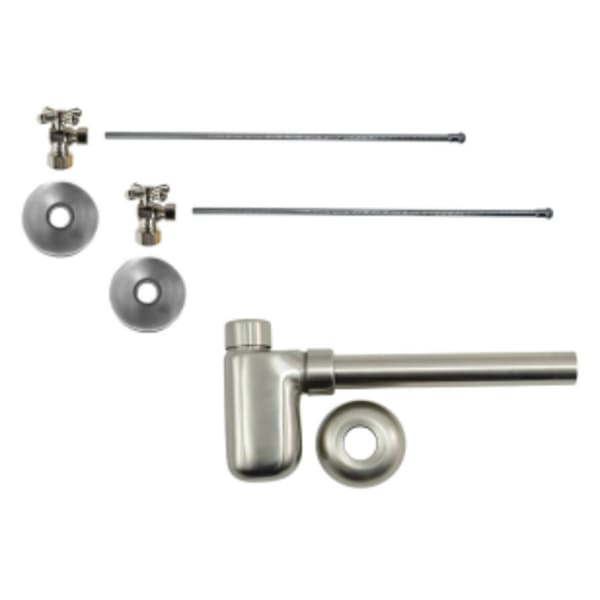 Lavatory Supply Kit - Brass Cross Handle with 1/4 Turn Ball Valve (MT621-NL) - Angle, Bottle Trap - Antique Copper