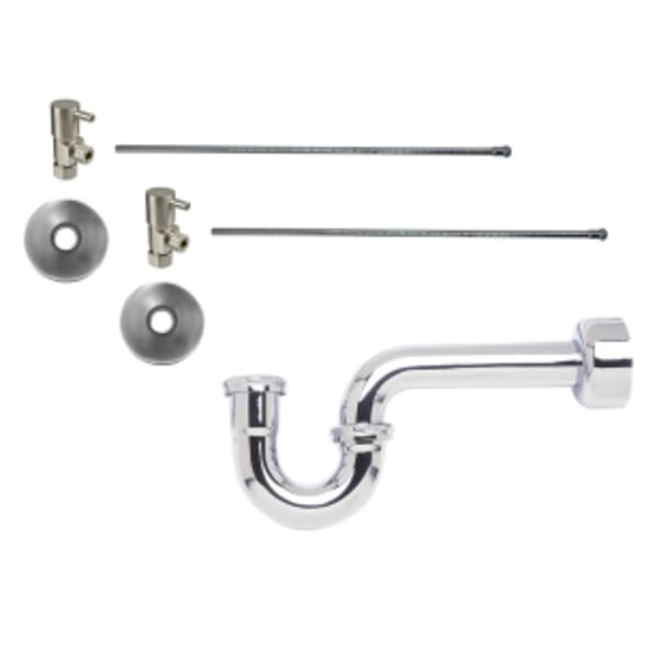 Lavatory Supply Kit - Contemporary Lever Handle with 1/4 Turn Ceramic Disc Cartridge Valve (MT5003L-NL) - Angle, P-Trap 1-1/2" - Brushed Bronze