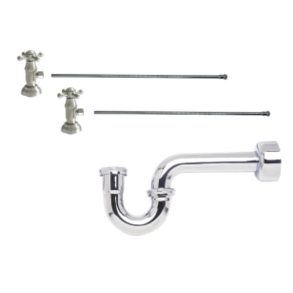 Lavatory Supply Kit - Brass Deluxe Cross Handle with 1/4 Turn Ceramic Disc Cartridge Valve (MT4004X-NL) - Angle, P-Trap 1-1/4" - Tuscan Brass