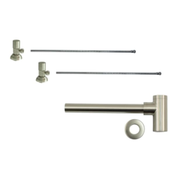 Lavatory Supply Kit - Contemporary Round Handle with 1/4 Turn Ceramic Disc Cartridge Valve (MT6004-NL) - Angle, Round Bottle Trap - Antique Brass