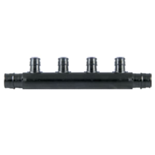 6-Port  PEX Flow Through Manifold Tee - 1" Crimp Inlet,  3/4"Crimp Outlet - (6) 1/2" Crimp Ports - Composite