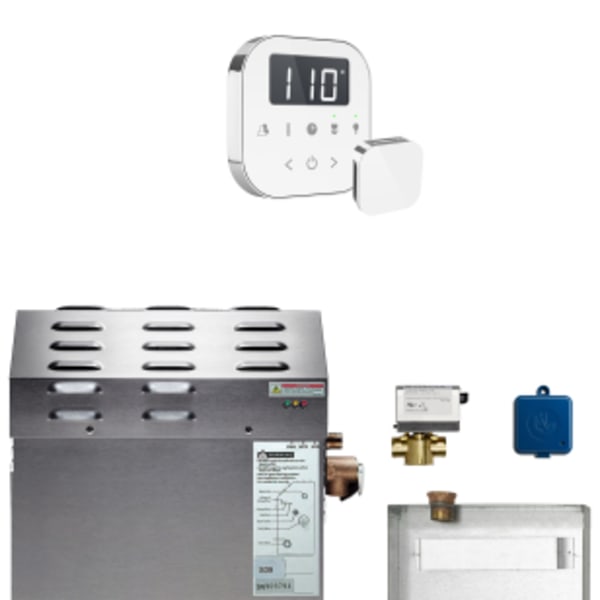 MS (AirButler) 7.5 kW (7500 W) Steam Shower Generator Package with AirTempo Control in White and Polished Chrome