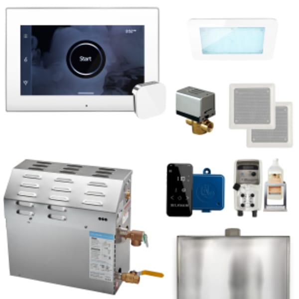 MS (XDream) 7.5 kW (7500 W) Steam Shower Generator Package with iSteamX Control in White and Polished Chrome