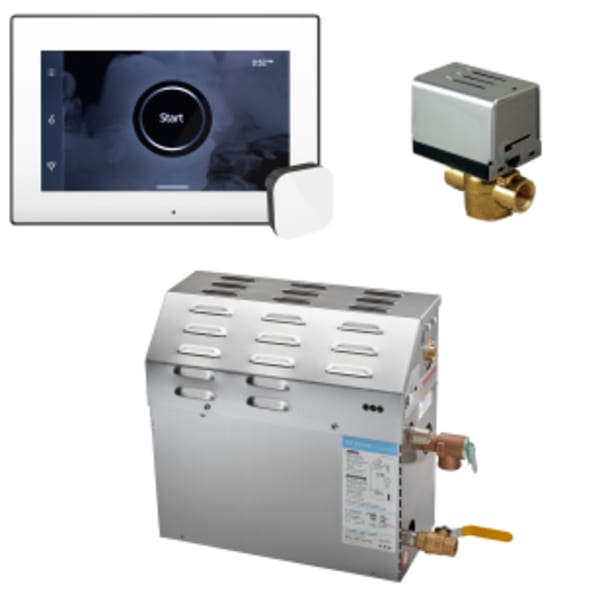 MS (iSteamX) 7.5 kW (7500 W) Steam Shower Generator Package with iSteamX Control in White and Matte Black