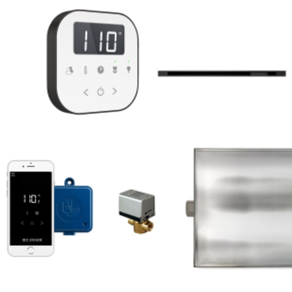AirButler Linear Steam Shower Control Package with AirTempo Control and Linear SteamHead in White and Matte Black