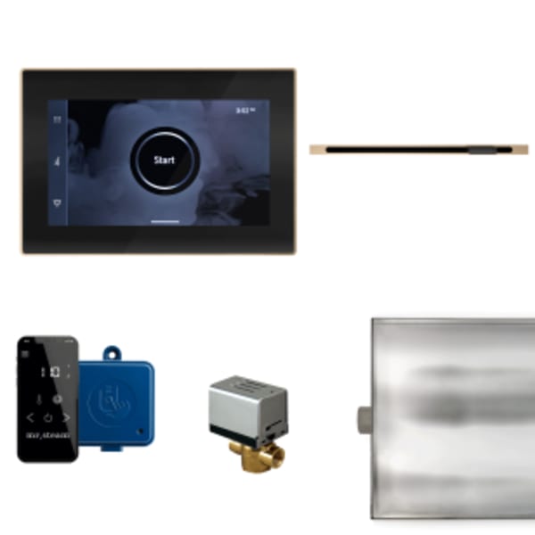 XButler Linear Steam Shower Control Package with iSteamX Control and Linear SteamHead in Black and Brushed Bronze