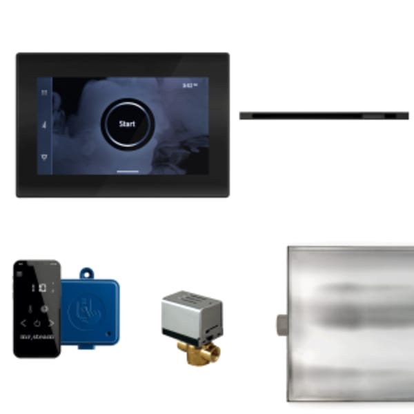 XButler Linear Steam Shower Control Package with iSteamX Control and Linear SteamHead in Black and Matte Black