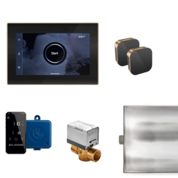 XButler Max Steam Shower Control Package with iSteamX Control and Aroma Glass SteamHead in Black and Brushed Bronze