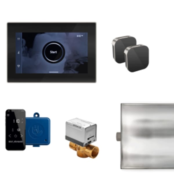 XButler Max Steam Shower Control Package with iSteamX Control and Aroma Glass SteamHead in Black and Brushed Nickel