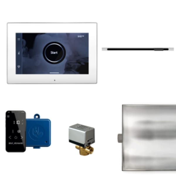 XButler Linear Steam Shower Control Package with iSteamX Control and Linear SteamHead in White and Polished Chrome