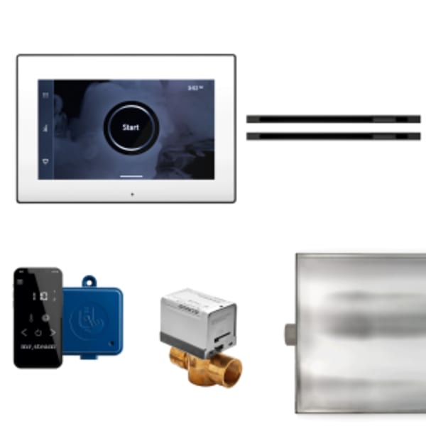 XButler Max Linear Steam Shower Control Package with iSteamX Control and Linear SteamHead in White and Matte Black