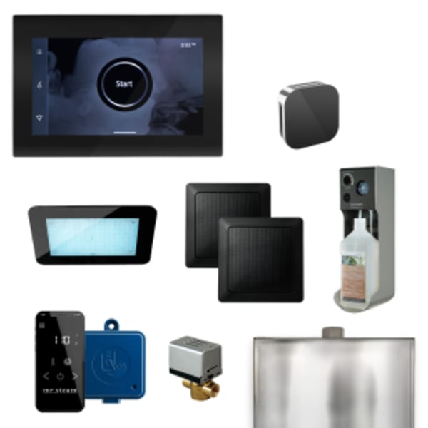 XDream Steam Shower Control Package with iSteamX Control and Aroma Glass SteamHead in Black and Polished Chrome